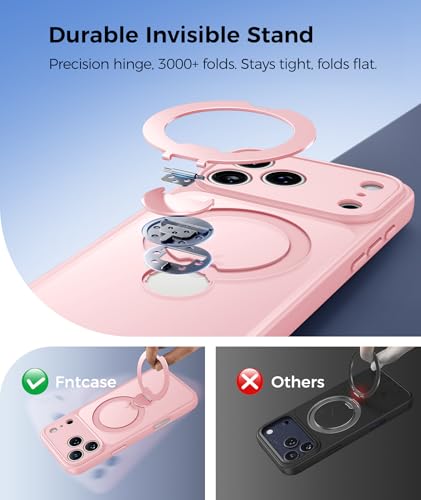 Image of FNTCASE for iPhone 17 Pro Case: [360 Spin Magnetic Stand] [Compatible with Magsafe] [Screen Protector] Translucent Matte Military Grade Shockproof Full Camera Protective Phone Cover - Pink