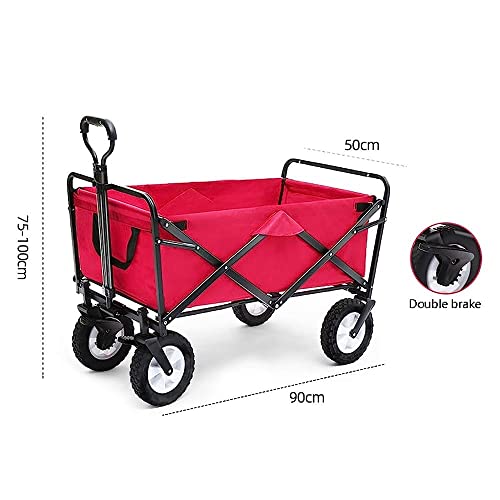 CRBUDY Handwagen, zusammenklappbarer Gartenwagen, robuster Wagen, multifunktionaler Einkaufswagen für Outdoor-Camping, Angeln, Ziehwagen mit 4 Rädern, Tragkraft: 80 kg/Blau (Rot) – Bild 3