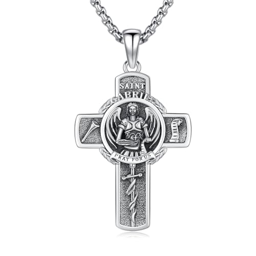 XIXLES Sterling Silver Unisex Archangel St Gabriel Cross Pendant Necklace