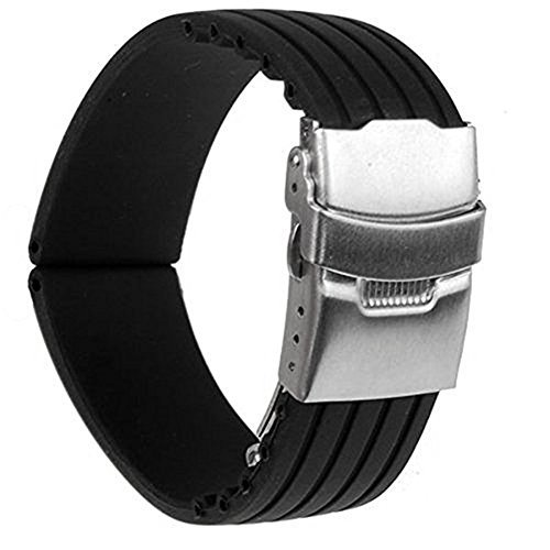 Whobabe Schwarz Silikonkautschuk Uhrenarmbänder Armband Band Faltschließe Wasserdicht 22mm