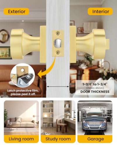Image of Goldenwarm Gold Entry Door Knob with Lock and Key, Zinc Alloy Keyed Alike Exterior Door Knobs for Front Door, 2 Pack