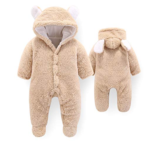Juben Macacão com capuz de lã de algodão e capuz para bebês com estampa sherpa para o inverno