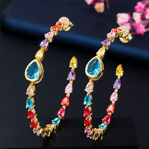 Boucles d'oreilles créoles multicolores grand format rond avec cristaux pour femme