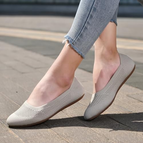 Image of poemlady Women's Ballet Flat Shoes Dress Shoes Knit Round Toe Slip On Ballerina Walking Flats Shoes for Woman Low Wedge Casual