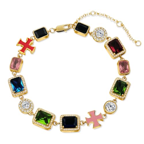 HELLOICE 10mm Multicolored Enamel Cross Bracelet Chunky 5A CZ Enamel Bracelet Hypoallergenic Statement Brecelet Jewelry for Women Men