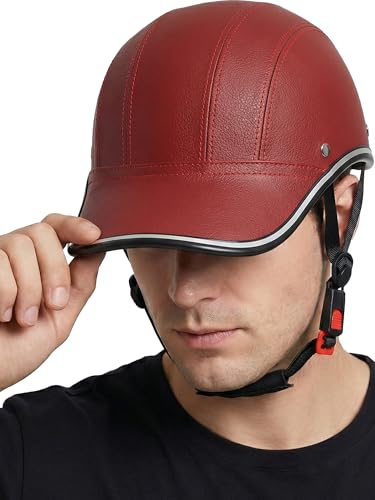 Image of Adult Baseball Cap Helmet - Urban Style for Golf, Low Profile Urban Commute PU Retro Leather Hat for Men & Women