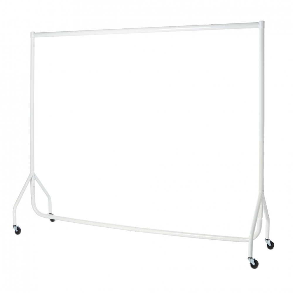 The Shopfitting Shop Heavy Duty White Clothes Rail 6ft Long x 5ft High Garment Storage Rack 32mm Steel Tube White