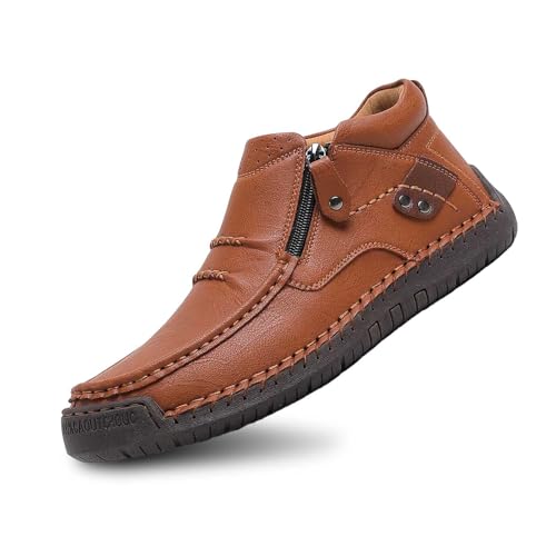 Men's Casual Leather Shoes Slip-On Loafers Comfortable Soft Wide Driving Shoes for Outdoor Walking Daily Wear