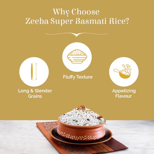 Image of Zeeba Super Basmati Rice 5 Kg, Fluffy & Naturally Aromatic, Gluten Free Fine Grains (Cooked length upto 23mm*) (Pack of 3)