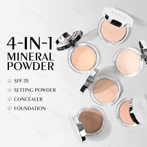 KYDA Mineral Powder, SPF 35, 4-in-1 Mineral Pressed Powder Foundation with Concealer and Setting, Matte Weightless Pressed Foundation, Light to Medium Coverage, #MEDIUM