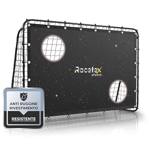 Racetex Porta calcio bambini, inclusa parete bersaglio con [rivestimento anti-ruggine] - Porta da calcio da giardino per bambini e adulti - Porte con ancoraggi al suolo