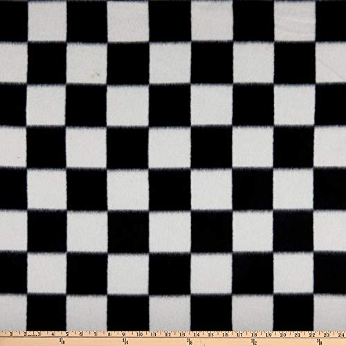 Polar Fleece Racing Check Black/White, Fabric by the Yard