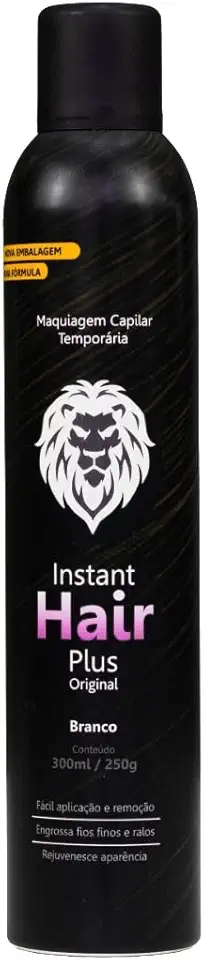 Instant Hair Plus 300ml - Maquiagem Capilar em Spray para Disfarce de Calvície e Falhas - Volume Instantâneo para Cabelos Finos e Ralos (Branco)