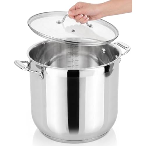 NutriChef 19-Quart Stainless Steel Stockpot – 18/8 Food Grade Heavy-Duty Induction-Compatible Pot with See-Through Lid, Ideal for Stews, Broths, Simmering & Soups, Dishwasher Safe – NCSP20