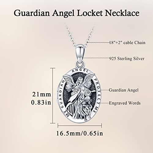 Brisskaari Guardian Angel Necklace For Women Men 925 Sterling Silver Angel Locket Pendant Holds Photo Catholic Amulet Protection Necklace Religious Gifts #TOP1