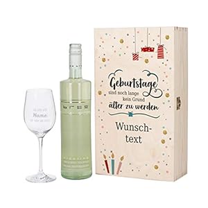 Herz & Heim® Geburtstagsgeschenk mit graviertem Weinglas und Bree Wein zur Auswahl in Präsentbox als Geschenk zum…