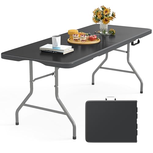 LUCKPRO 5FT Folding Table Heavy Duty Foldable Table Lightweight Plastic Table with Reinforced Legs for Indoor Outdoor Use Perfect Portable Tables Folding for Parties, BBQs, Weddings, Camping Black