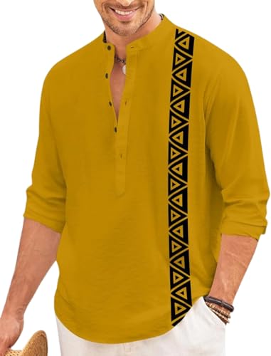 Image of FINIVO FASHION Men's Short Kurta with Printed Geometric Side Panel | Cotton Blend Full Sleeve Ethnic Topwear with Mandarin Collar | Stylish Indo-Fusion Kurta for Daily, Festive, or Casual Wear