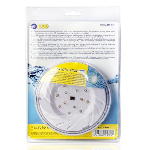 Gre PLED2 - Iluminación para Piscina. Conjunto de Dos Proyectores Led Blanco para Piscina Elevada de Acero, 8W. Luz para Piscinas