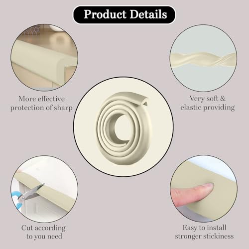 Image of SYGA Baby Safety Strip Furniture Edge Guard Cushion Corner Cover 2 Meter 6.5 feet Tape Infant Bump Protector (White)