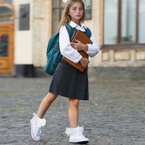 2 Pack Girls Frilly Ruffle Socks Cute Pearls Lace Socks for Toddler Little Girls Dress and Daily3