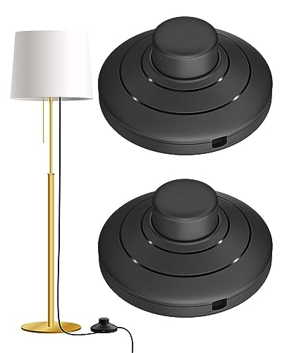 DoRight Black Round Foot Switch, Lamp Foot Push Switch Standard Lamp Round in-Line Foot Pedal Lamp Switch Use for Floor Lamp Standing Lamp Table Lights Desk Lamp, Waterproof IP44, 50V-440V, 2 Packs