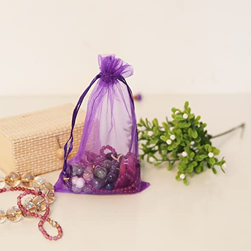 Image of HRX Package 100pcs Organza Bags, 4 x 6 inches Christmas Wedding Favors Gift Drawstring Bags Jewelry Pouches Candy Pouches(Purple)