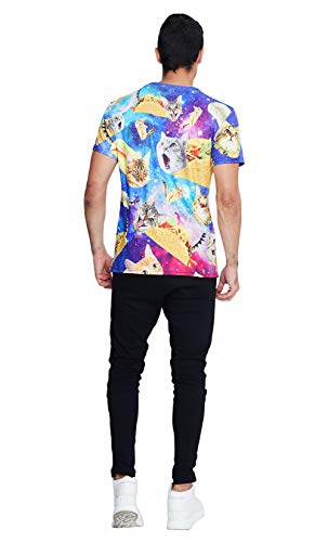 RAISEVERN Unisex Short Sleeve Taco Cat 3D Printed Cool Crew Neck Galaxy T-Shirt Pizza Pie Funny Tees Top for Men Women