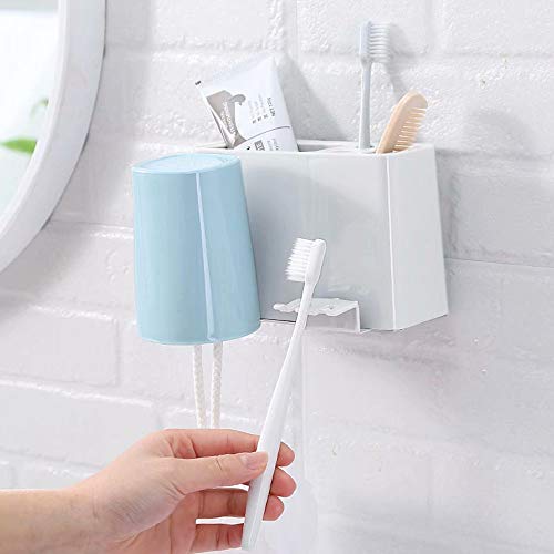 Toothbrush Holder, Wall Mounted Bathroom RV Accessories Organizer with 2 Cups for Electric Toothbrush Toothpaste Combs Razors Eyebrow Trimmers Facial Cleansers Storage - Thumbnail 4