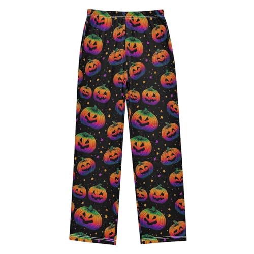 Halloween Pajama Pants Stars Colorful Pumpkins Long Sleep Pants Lounge Bottoms