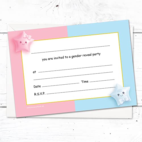 Olivia Samuel 20 x Gender Reveal Party Invites - Ready to Write with Envelopes - Designed and Printed in the UK - Image 4