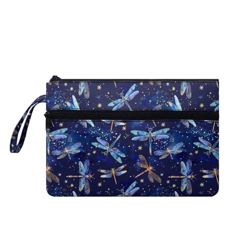 Psaytomey Dragonfly Women's Handbags with Wrist Strap Makeup Toiletry Bags Cell Phone Holder Pockets Travel Organizer Bags with Front Pocket