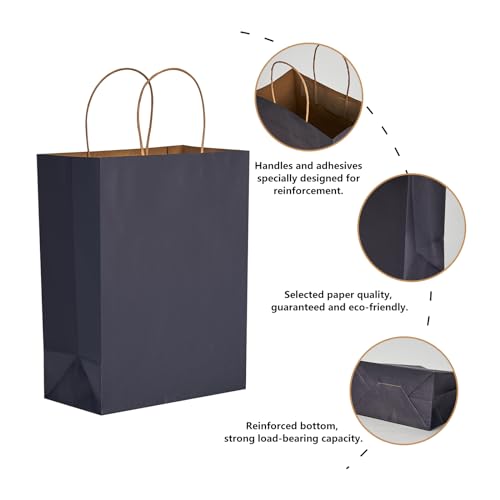 Image of RACETOP Navy Blue Kraft Gift Paper Bags 50 Pack 8x4.5x10.8 in with Handles