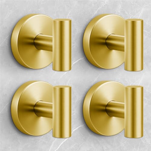 WingWider Shower Hooks for Inside Shower No-Drill Removable&Reusable Towel Hooks for Bathroom Heavy Duty Suction Cup Hooks for Glass Window 4 Packs(Gold)