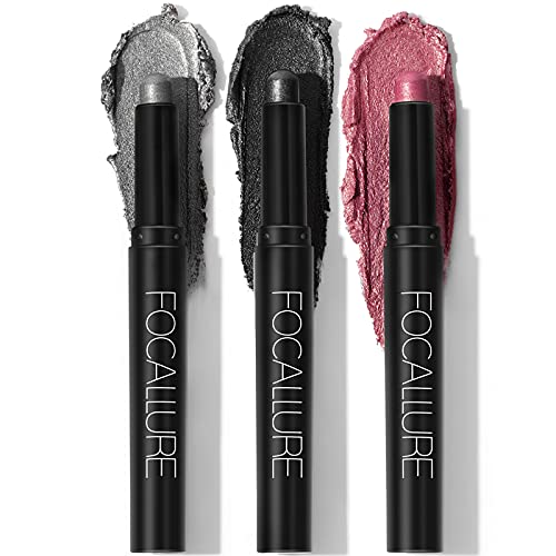 FOCALLURE (3 Pcs) 2 in 1 Eyeshadow and Eyeliner Pen, Waterproof Eye Shadow Pencil, Hypoallergenic Eyeshadow, Highlighter Eye Liner, Multi-Dimensional eyes Look