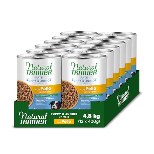 Natural Trainer Medium-Maxi Cibo Umido per Cani Puppy/Junior - Paté con Pollo 12 x 400g