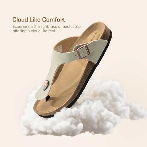 Image of DREAM PAIRS Arch Support Thong Sandals for Women Casual Leather Flip Flops Dressy Slides with Soft Cork Footbed Adjustable Strap for Summer Beach Vacation