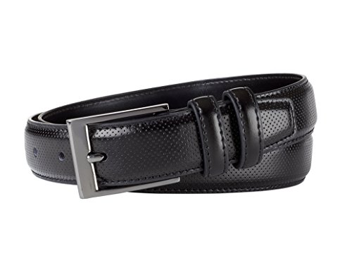 Sportoli Men's Classic Stitched Genuine Leather Uniform Dress Buckle Belt - Black Perforated - Size 36 (Waist 34)2