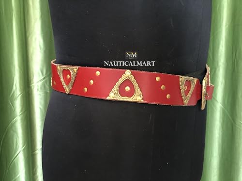 NauticalMart Medieval Red Leather Renaissance Viking Belt with Brass Buckle for Medieval Events, LARP, Renaissance, Ren Faire, Halloween Parties4