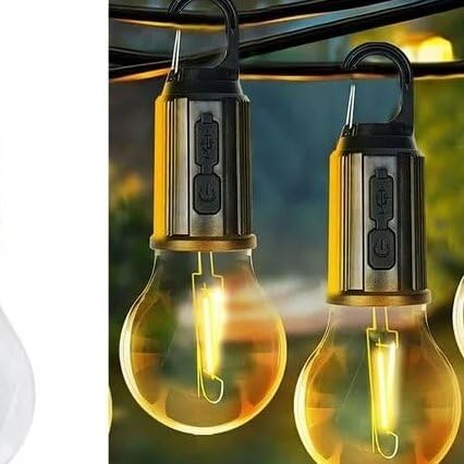 Unbreakable Hanging Clip Hook Bulb Lamp Light Dynamic Rechargeable Lantern Tent Light Bulb 3 Lighting Modes Decorative Lamp for Camping Waterproof (Pack of 2)