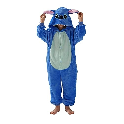 SCOPUCI Unisex Children Animal Onesie Pajamas,Kids Flannel Halloween Cosplay Costume/Homewear/Sleepwear (Blue-a,9-10 Years)