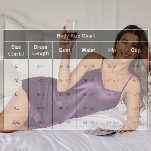 Image of Avidlove Satin Nightgowns for Women Silk Slip Dress Sexy Sleepwear | Adjustable spaghetti straps,elegant V neck,flattering mini lingerie dress,comfortable all day wear