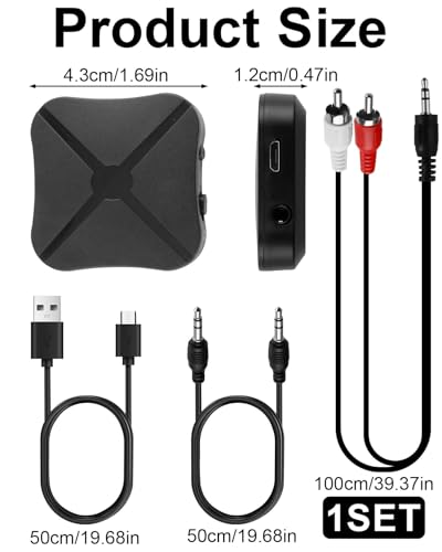 Bluetooth 5.0 Audio Transmitter and Receiver, Aux Blue tooth Adapter, 2 in 1 Wireless Bluetooth Audio Adapter Compatible with PC, TV, Headphones, Soundbar, Car TV, MP3, Home Stereo System, Speakers
