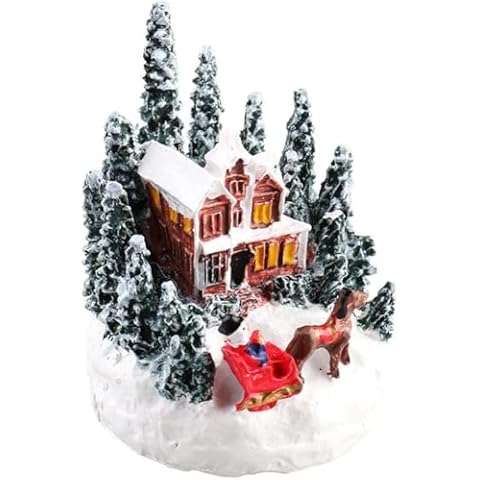 Wiywef Christmas Village Houses Decorations Led Lights Christmas Village Scene Resin House Desktop Ornaments for Desktop Decoration Cover