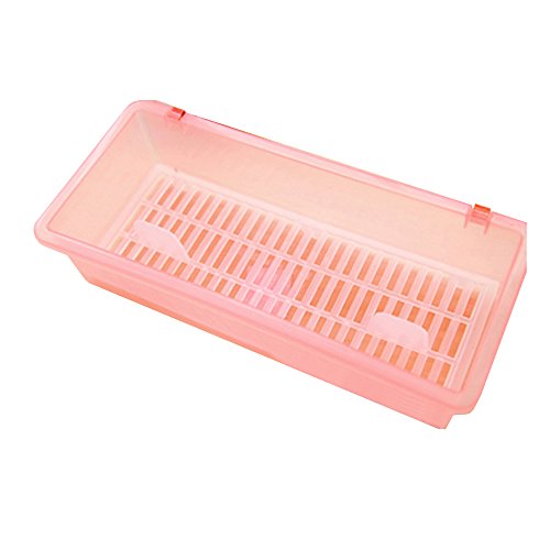 AIYoo Flatware Tray Organizer Kitchen Utensil Holder With Lid And Drainer Flatware Chests - Plastic Kitchen Cutlery Drawer Organizer Storage Container - Dust-proof Silverware Trays Pink
