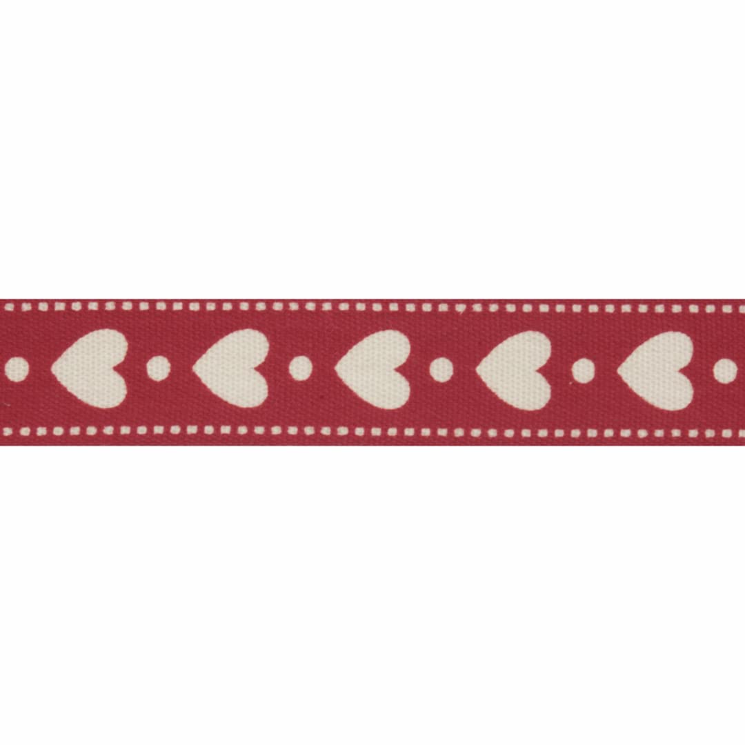 Natural 5m x 15mm Bowtique Ribbon Hearts: Red