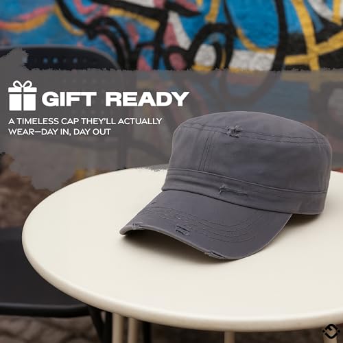 Image of Funky Junque Vintage Newsboy Cap, Women's Cadet Cabbie Hat | Cadet cap with vintage distressed look for casual outings, fall layering, denim looks & gifting