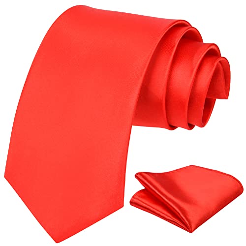 Aomig Herren Krawatten mit Einstecktuch, Schmale Krawatte 8 cm für Männer, Elegant Hochzeit Krawatte für Büro oder Festliche Veranstaltunge (Rot) Cover