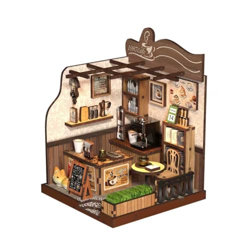 NEXTIPS Country Cafe DIY Book Nook Kit for Adults - 3D Wooden Puzzle Miniature House with Furniture, Collectible Shelf Insert, Home Library Decor Gift