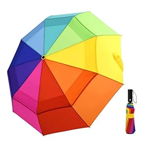 LEAGERA Rainbow Umbrella for Adults – Smal Travel Umbrellas for Rain&Sun, Small, Compact, Light, Folding and Portable Rainbow Umbrella For Backpack Umbrella, Automatic Open